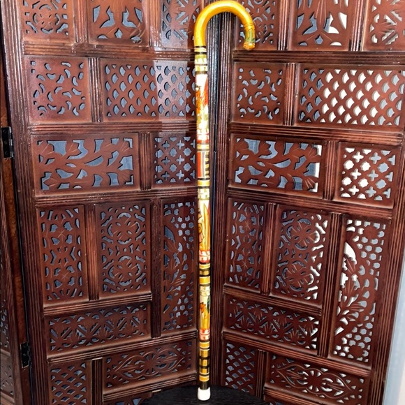 Source Unknown Other - Vintage Hand carved painted Wooden Walking Cane